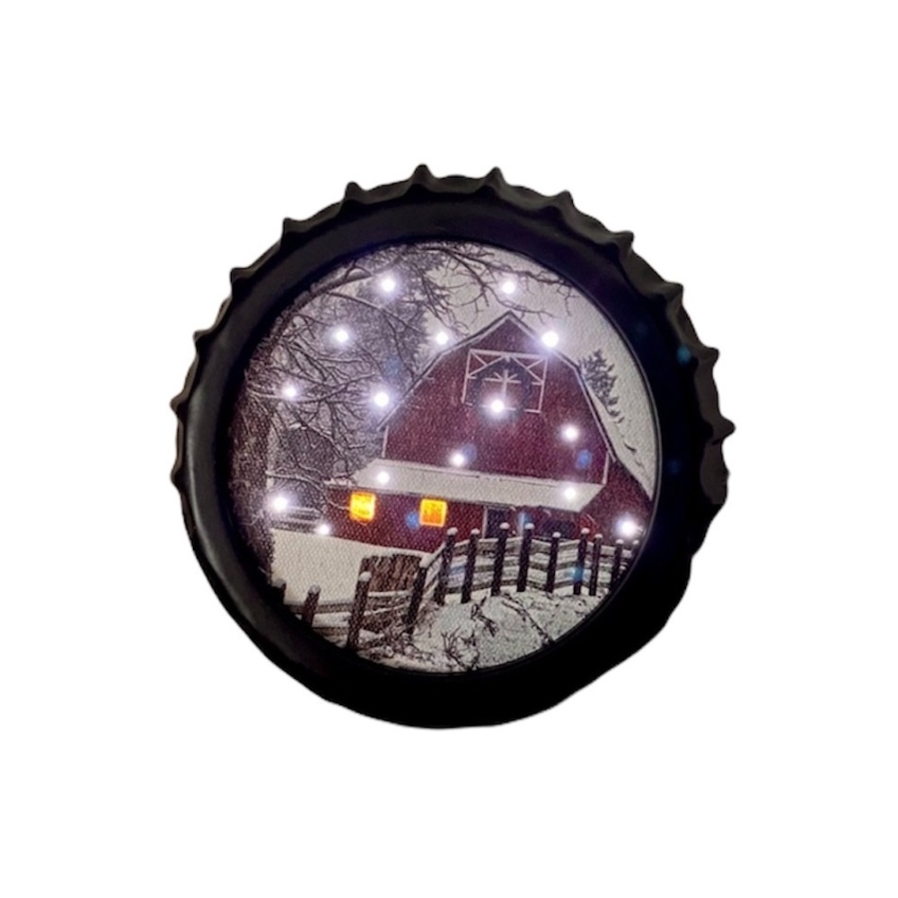 Christmas Barn Snow Winter Bottle Cap Art Decor Auto Timer Lights Gift